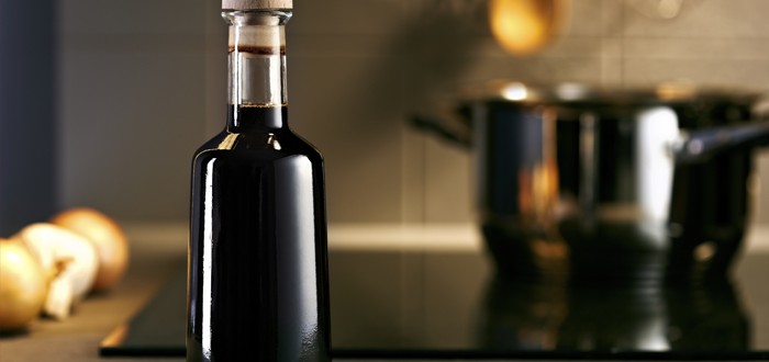 Balsamic vinegar bottle in a kitchen